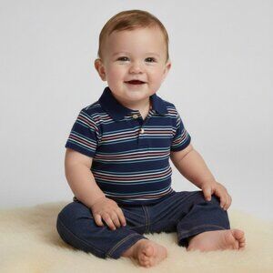 Baby Boy 6 Month Bundle of Button-Down Bodysuits and Jeans Pants